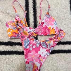 Floral Pink Twist-Front Bikini Set